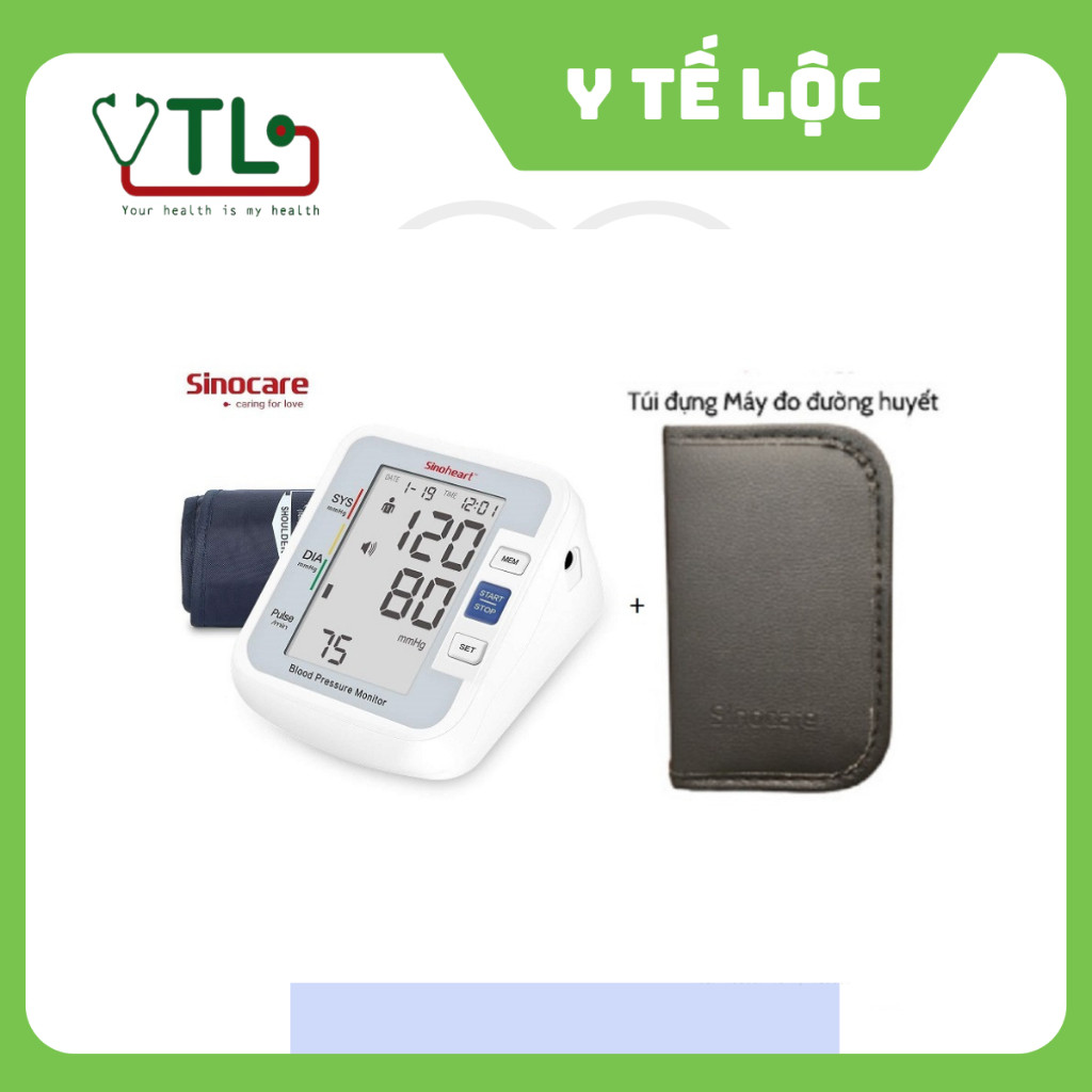 Máy đo huyết áp bắp tay Sinoheart sinocare BA-801 Giọng nói tiếng Việt Tặng kèm 1 túi đựng máy đường huyết