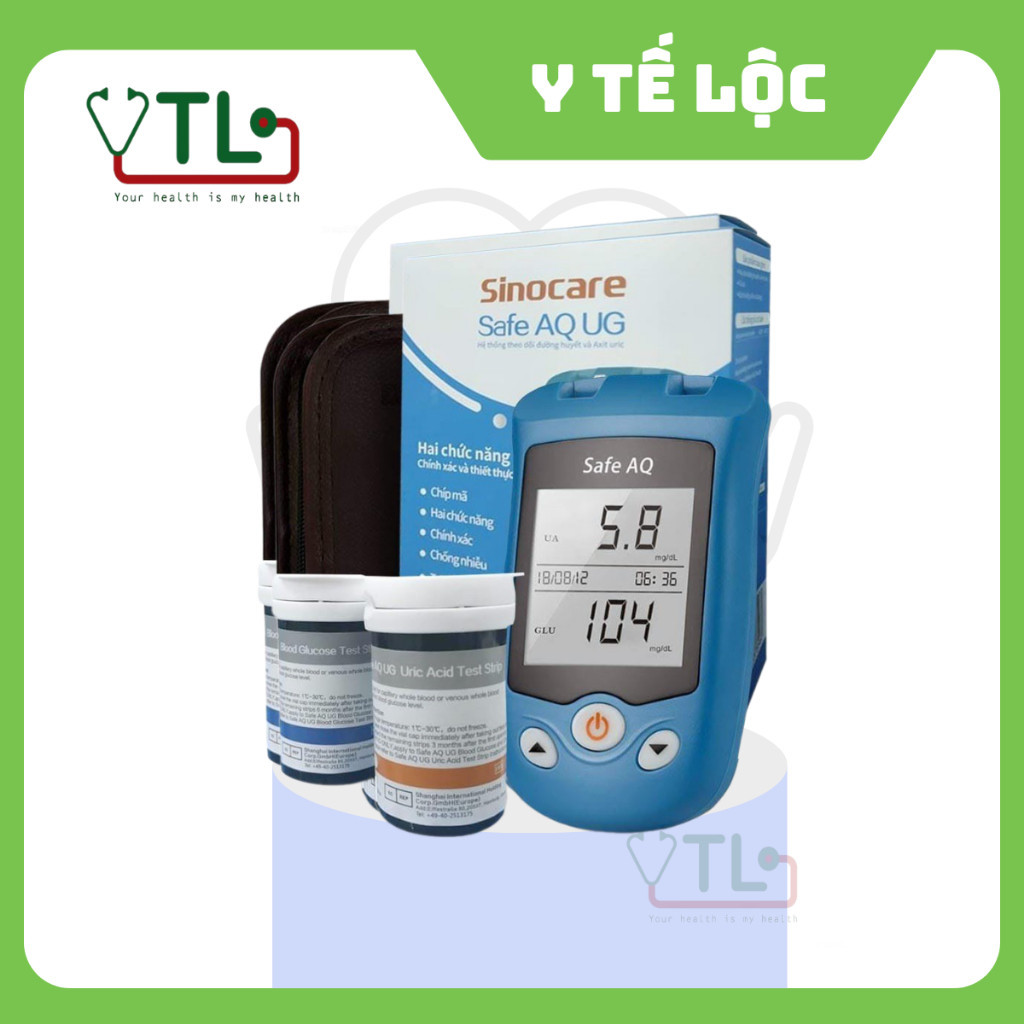 Máy Đo Đường Huyết + Axit Uric ( gút - Gout ): Sinocare Safe AQ UG (Đức) - bảo hành trọn đời - P0044