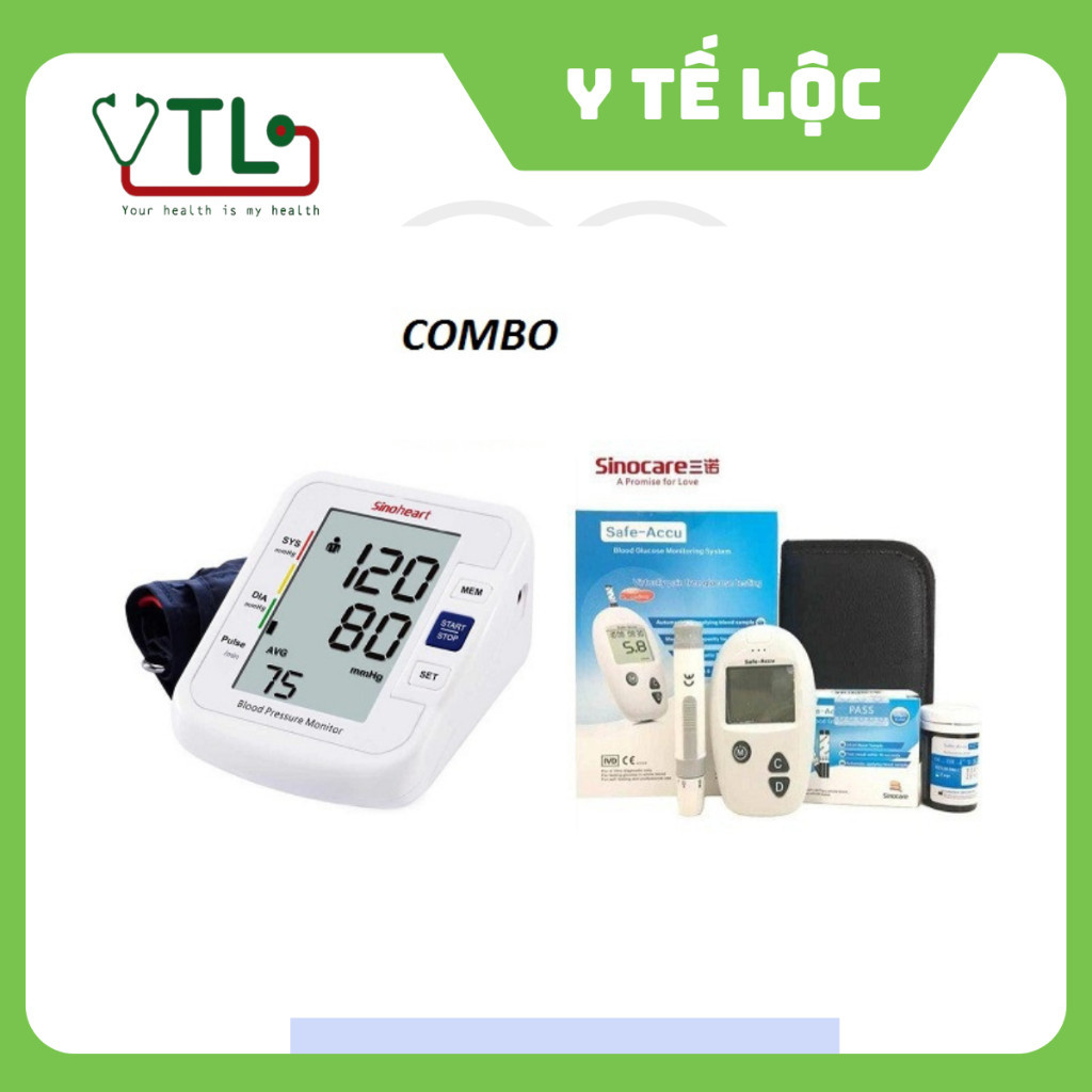 ( Quà tặng sức khỏe ) Combo máy đo huyết áp Sinoheart và máy đường Sinocare ( kèm 25que kim)