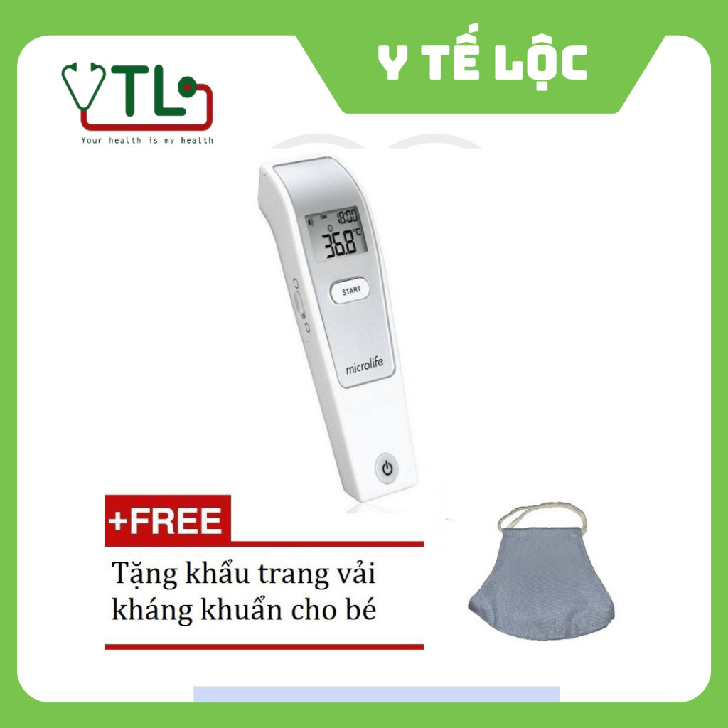 Nhiệt kế hồng ngoại đo trán Microlife Fr1mf1 - đo 1s - Tặng kèm 1 khẩu trang vải kháng khuẩn