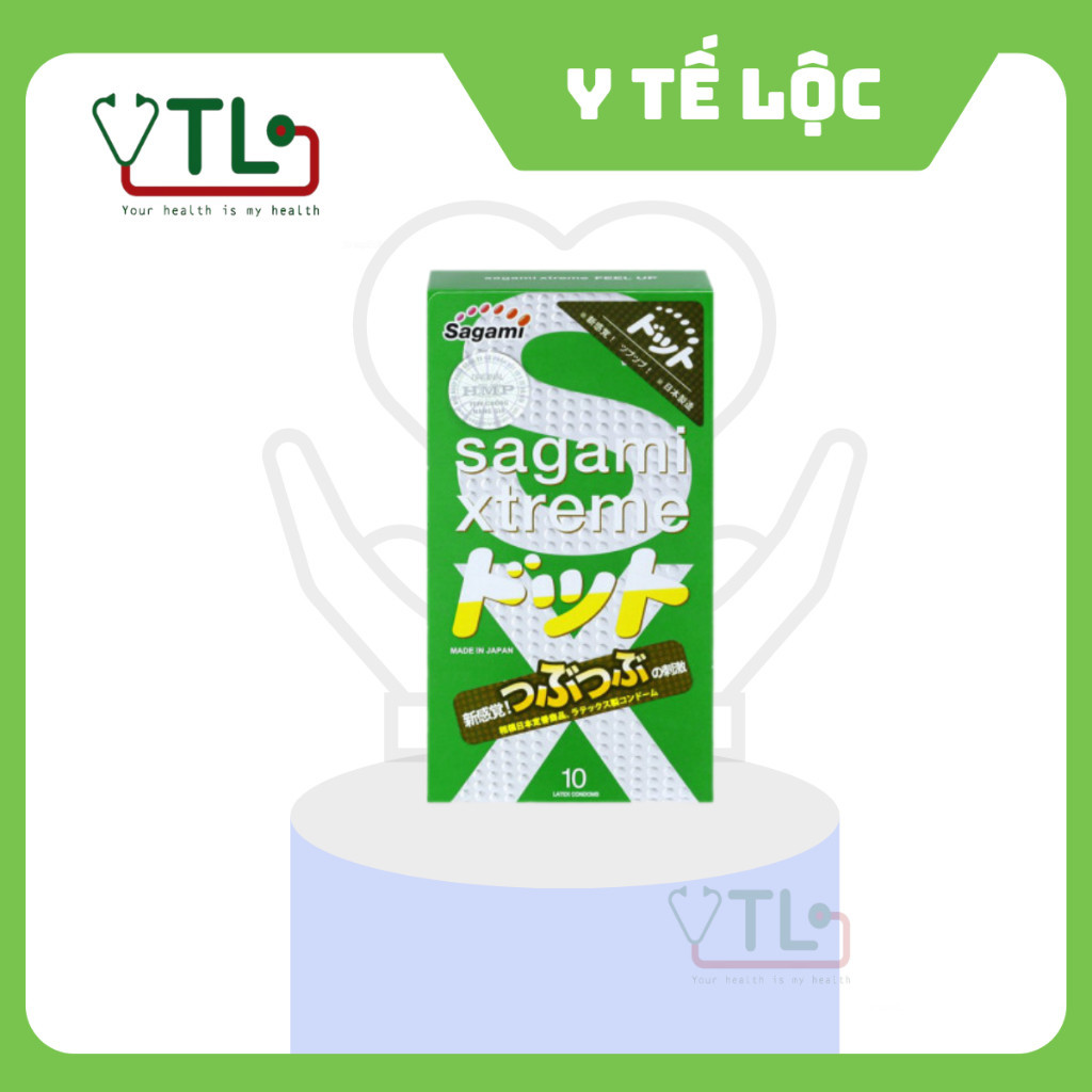 Hộp 10 bao cao su có gai Nhật Bản Sagami Xtreme Green Siêu Mỏng