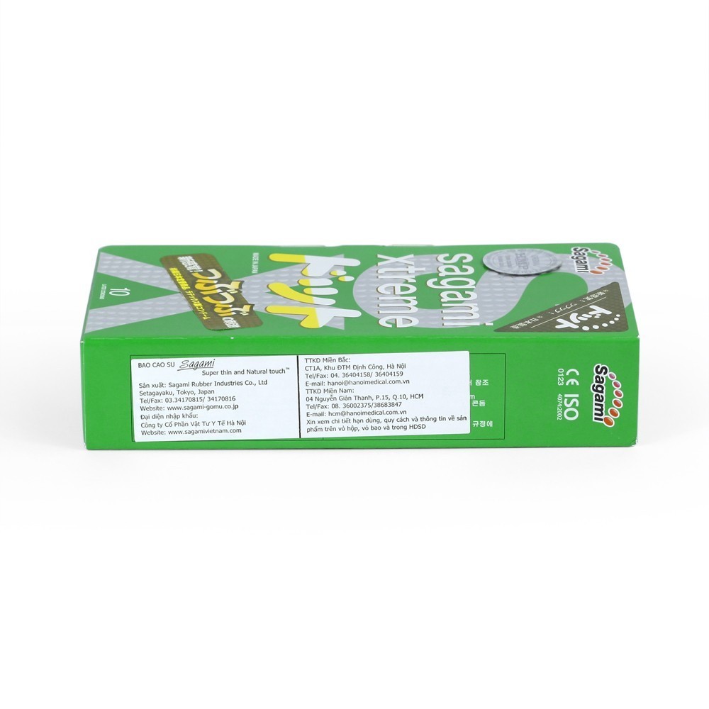 Hộp 10 bao cao su có gai Nhật Bản Sagami Xtreme Green Siêu Mỏng