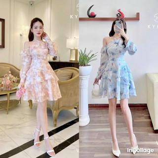  Đầm váy nữ đi chơi,đầm voan hoa cổ yếm bèo trễ vai có mút ngực dáng xòe voan hoa nhí nhẹ nhàng trẻ trung QC🌹🌹 👗 👗 👗 