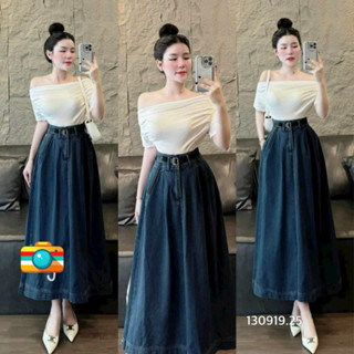 Sét chân váy jean Quảng Châu dày dặn lền form và áo thun gân trễ vai kiểu dáng thanh lịch💃💃 👗 👗 👗