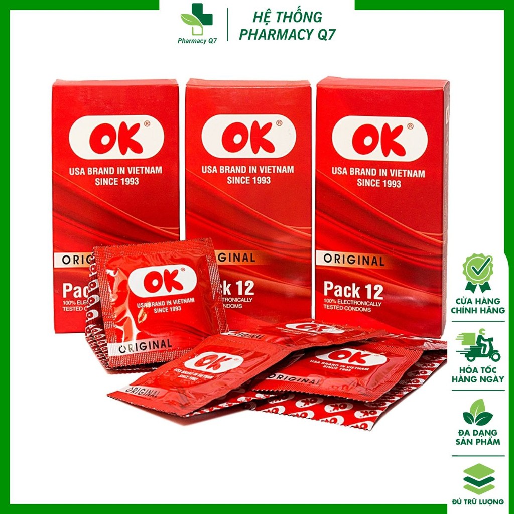 Bao cao su OK BCS Original không mùi, bổ sung chất bôi trơn và không chứa chất diệt tinh trùng