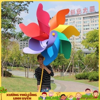 [80cm] Chong chóng nhựa 7 cánh cán gỗ - chong chóng 7 màu cầu vồng - đồ chơi cho bé