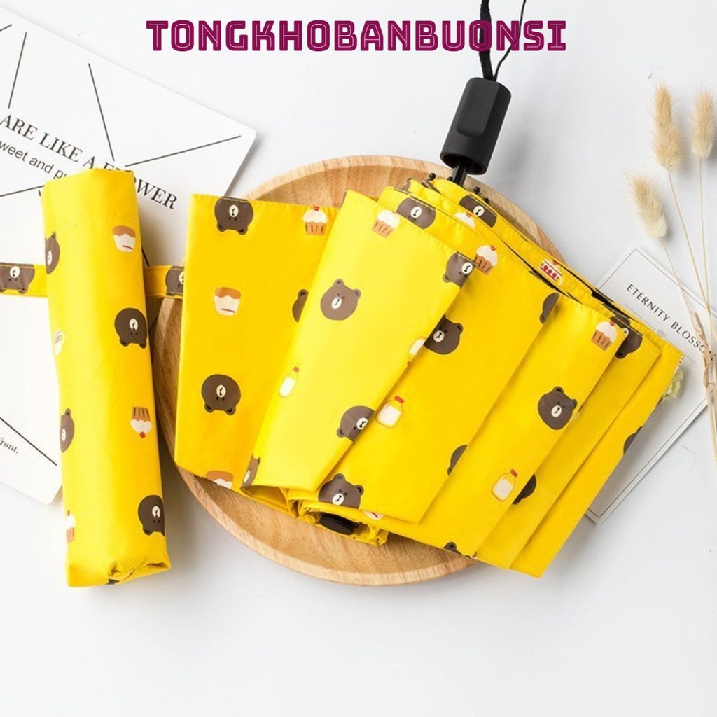 Ô Dù Đi Mưa, Đi Nắng Gấp Gọn Hình Gấu Dễ Thương, Ô Che Mưa,  Ô Che Nắng Gấp Gọn Họa Tiết Hình Gấu, D