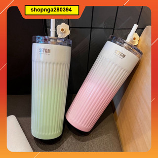  Bình Giữ Nhiệt  Inox 304 500ml Kèm Ống Hút Và Nút Đậy - Ly Giữ Nhiệt Cao Cấp Nắp Có Gioăng Chống Tràn 