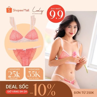 Set đồ lót Cánh tiên hồng hờ hững áo không gọng kèm quần dây freesize