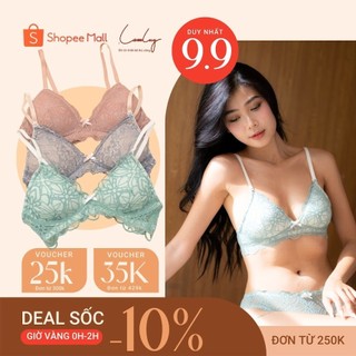 Áo ngực LAMLUY thiết kế phối ren, mút mỏng, có dây, cup V gom ngực nhẹ 1A01NM