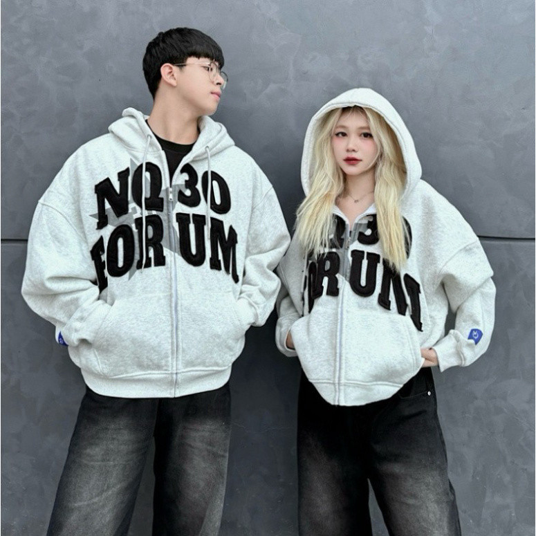 Áo Khoác Nỉ Hoodie Zip Form Boxy NQ30 FORUM Thêu Đắp Vải Form Rộng Nam Nữ UnisexX