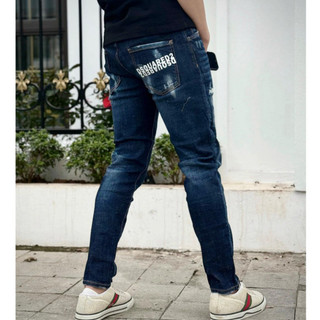  Quần Jean Nam DSQ2 In Chữ Túi Xanh Đậm Vẩy Sơn Siêu Hot Quần Bò Vẩy Sơn Xanh Mài Thời Trang Chất Co Giãn Phối Loang 