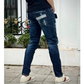 Quần Jean Nam DSQ2 In Chữ Túi Xanh Đậm Vẩy Sơn Siêu Hot Quần Bò Vẩy Sơn Xanh Mài Thời Trang Chất Co Giãn Phối Loang f