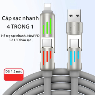 Cáp sạc nhanh điện thoại 4 in 1 công suất 240w, sạc chống gẫy, hỗ trợ sạc laptop chính hãng - TENZATEK