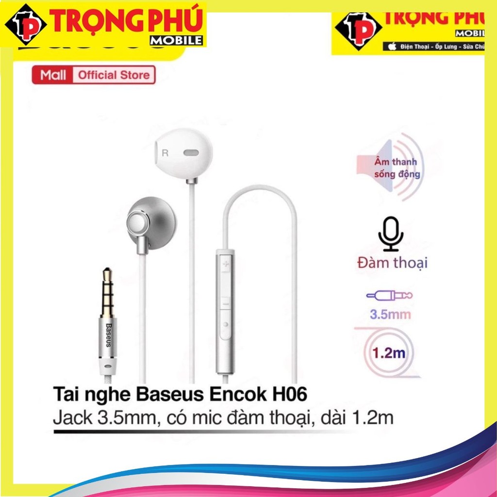 Tai Nghe Dây Baseus Encok H06, tai nghe nhét tai, âm thanh hay, trong trẻo