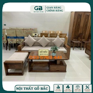 Bộ ghế sofa hộp văng đơn 3 ngăn kéo gỗ sồi ghế dài 2.3m kèm bàn trà sofa và kèm đôn ngồi sơn màu óc chó hoặc màu sồi