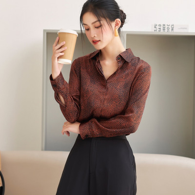 Áo Sơ Mi Nữ Họa Tiết GILLEE Lụa Bóng Tay Dài FAS255