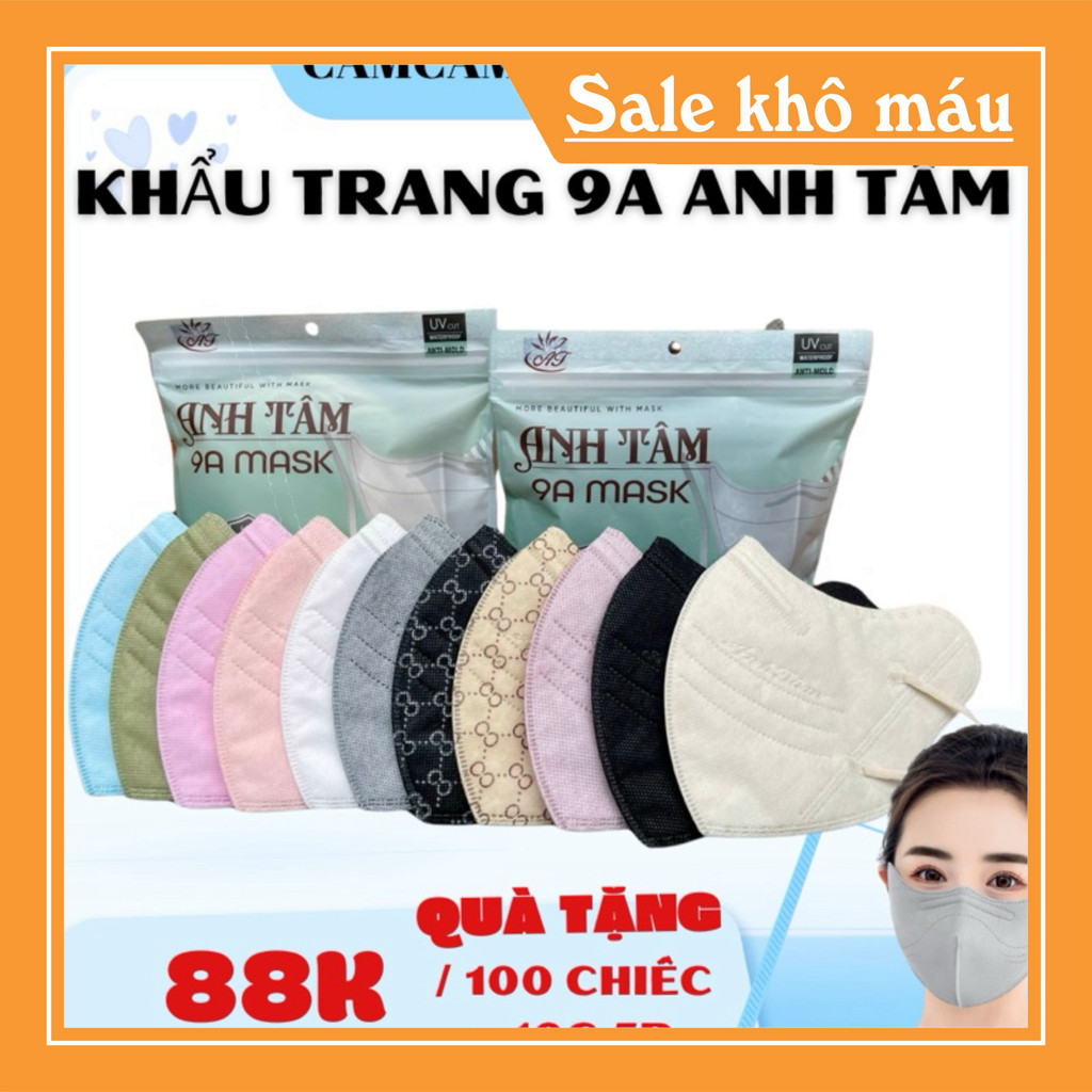 Combo 100 chiếc Khẩu trang 9A ANH TÂM 5 lớp chống nắng toàn diện che phủ rộng chống tia Uv