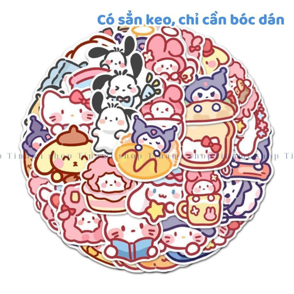 100 sticker sanrio hello kitty kuromi my melody cinnamon trang trí đồ dùng quà tặng