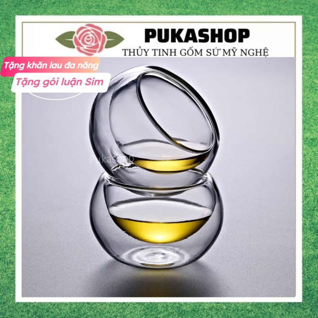 Ly Trà Thủy Tinh Hai Lớp Puka Cốc Trà Thủy Tinh Chịu Nhiệt Dáng Tròn 2 Lớp Cách Nhiệt Chống Nóng50ml