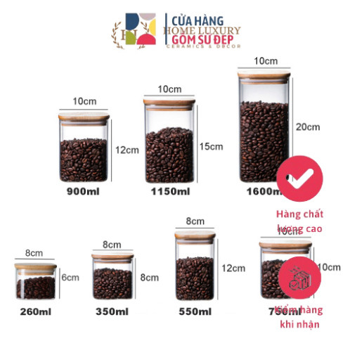 Hũ chất thủy tinh Vuông Nắp Gỗ Tre Kín Hơi Đựng Thực Phẩm, phụ gia ứng dụng | Lọ thuỷ tinh nắp gỗ tr