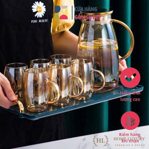 BỘ BÌNH 6 CỐC THUỶ TINH ÁNH TRAI sức chịu nóng BOROSILICATE | BỘ CỐC BÌNH THUỶ TINH 7 MÀU Ca Sỹ Pha 