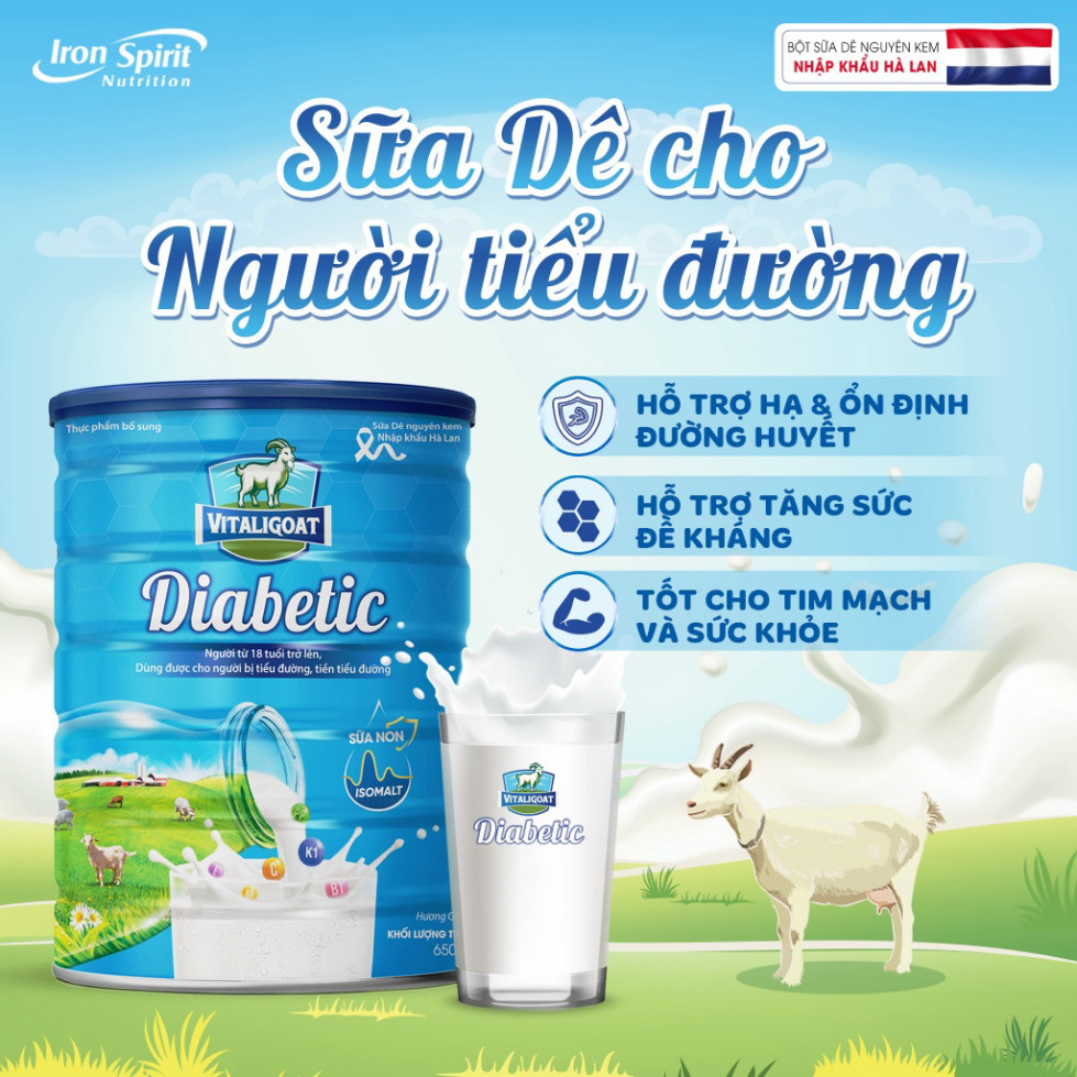 Sữa Dê Tiểu Đường Vitaligoat Diabetic (650G) Ngăn Ngừa Biến Chứng, Hỗ Trợ Kiểm Soát Đường Huyết