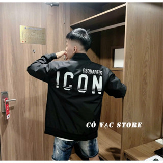 Áo Khoác Bomber Gió Nam Dsq Icon Khoá Zip In Chữ Dsquared2 ICON Trắng Sọc Đen Hai Mặt 2 Lớp Dày Dặn Boy Phố Siêu Hot