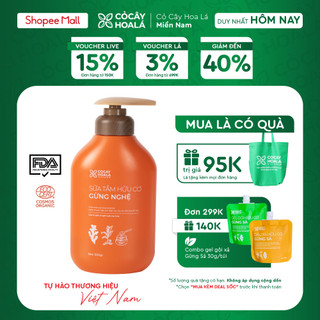 Sữa Tắm Thảo Dược Hữu Cơ Cỏ Cây Hoa Lá Gừng Nghệ Dưỡng Trắng, Mờ Thâm Mụn 500gr