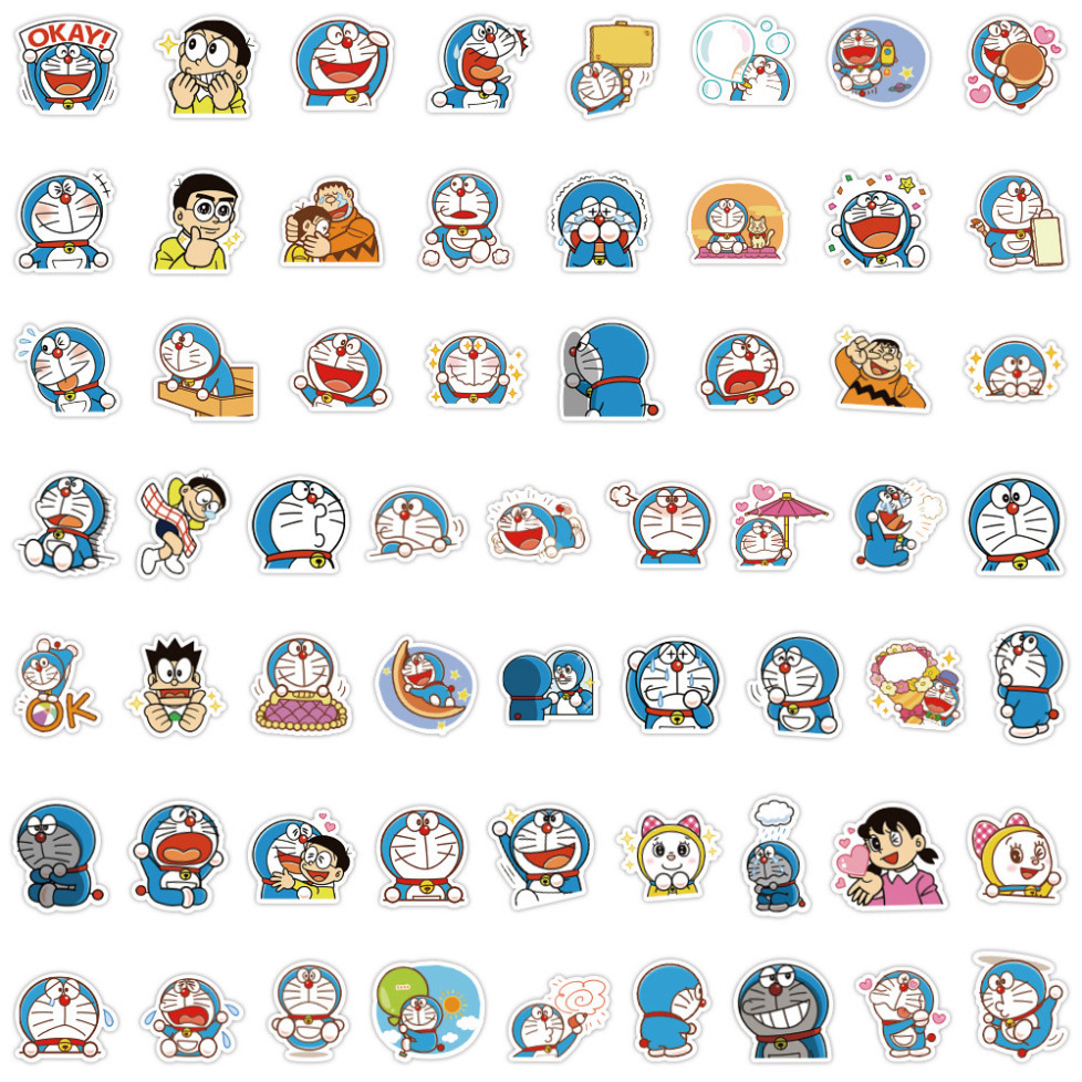 Bộ 60 Miếng Dán Hình Doraemon Trang Trí Laptop Mũ Bảo Hiểm Sổ Tay