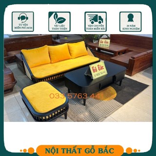 Ghế sofa văng đơn gỗ sồi kiểu dáng nan phối mây thanh lịch, đệm ngồi và ghế màu sắc đa dạng - inbox shop chọn màu