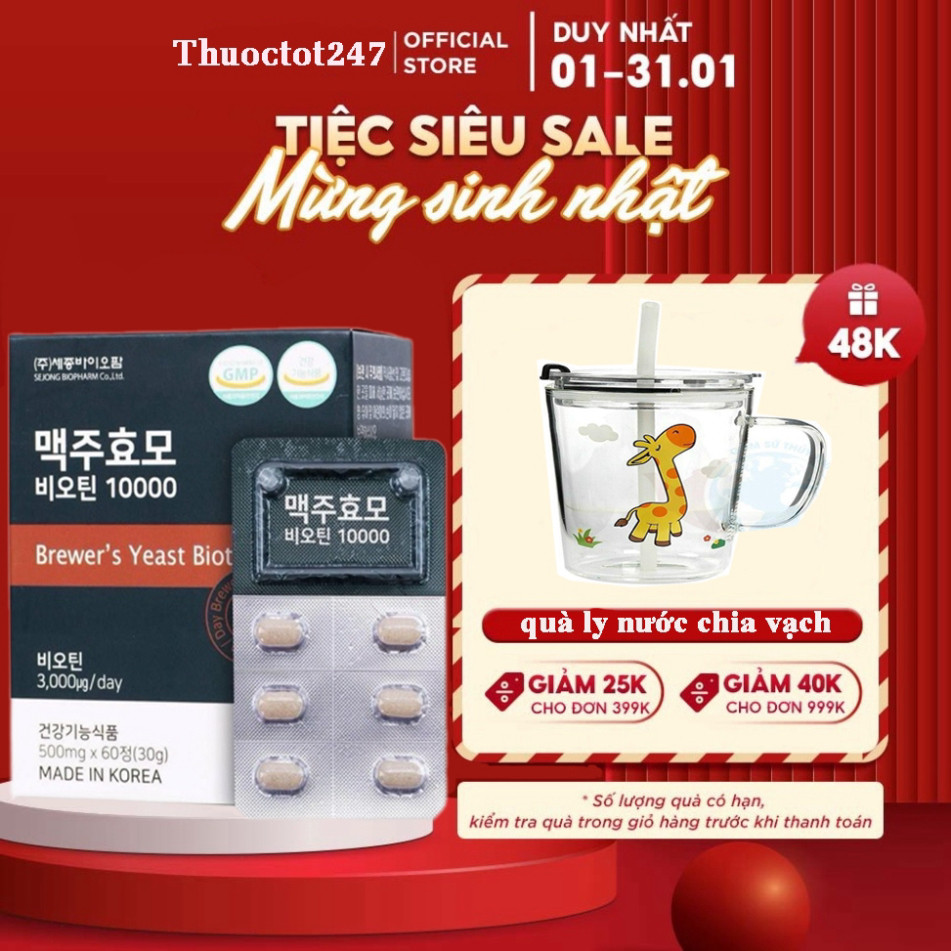 Viên uống mọc tóc Biotin men bia khô Hàn Quốc– Hộp 60 viên