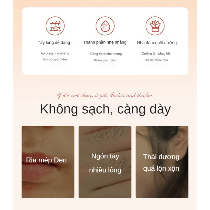 Kem Tẩy Lông Toàn Thân Nhẹ Nhàng Không Đau, Kem Tẩy Lông Vùng Kín Triệt Lông Sạch An Toàn Cho Da