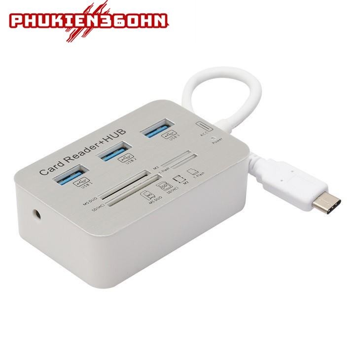Hub Usb cổng Type C + Đầu Đọc Thẻ Đa Năng