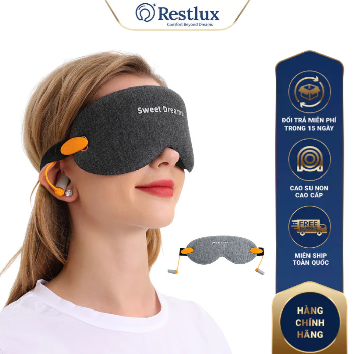 Khăn Bịt Mắt Ngủ 3D Cao Cấp RESTLUX Tích Hợp Bịt Tai Mặt Nạ Ngủ Vải Thoáng Khí Có Dây Điều Chỉnh - RBM02