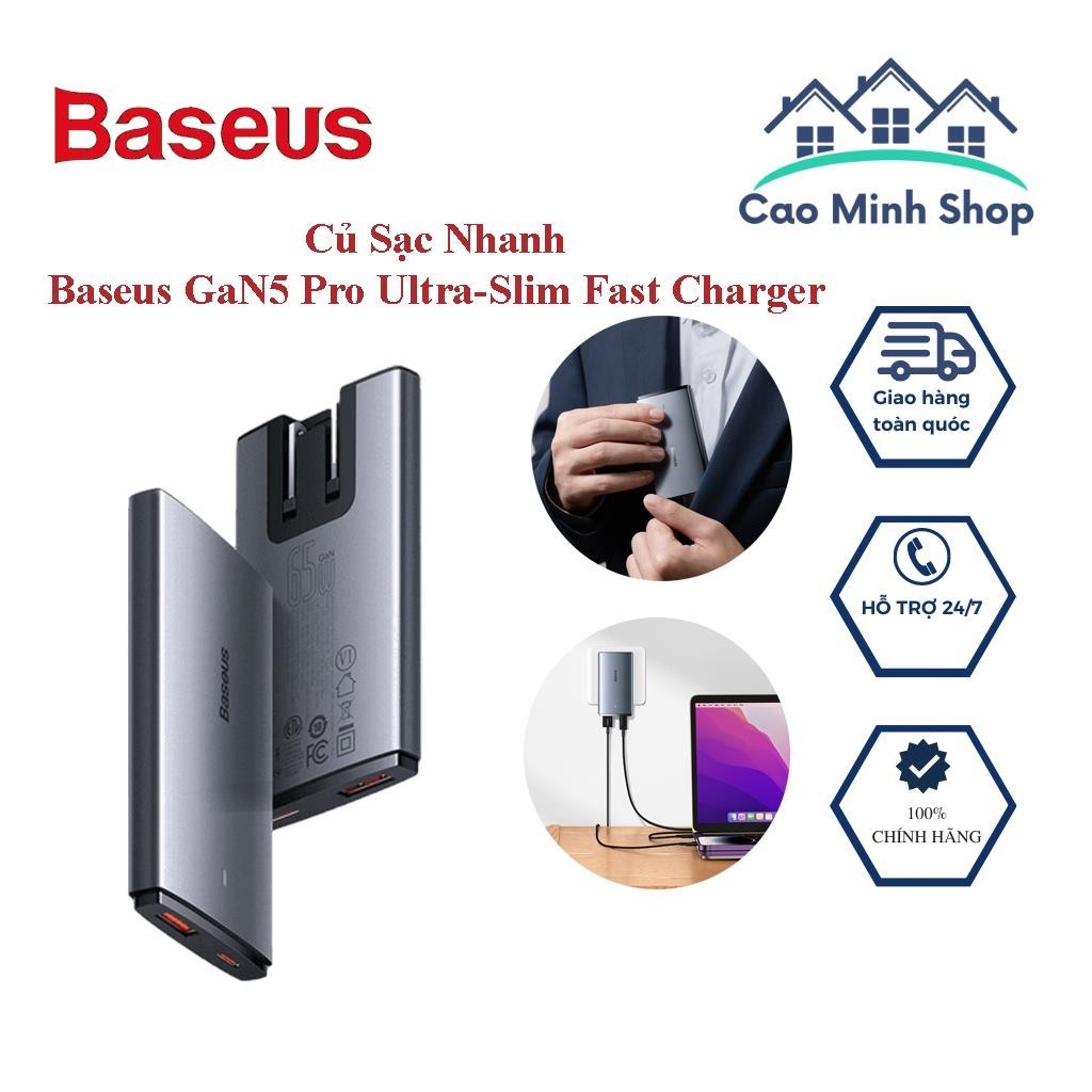 Bộ Sạc Baseus GaN5 Pro Ultra-Slim Fast Charger 65w siêu mỏng nhẹ , nhỏ gọn, kèm cáp sạc C to C 100W