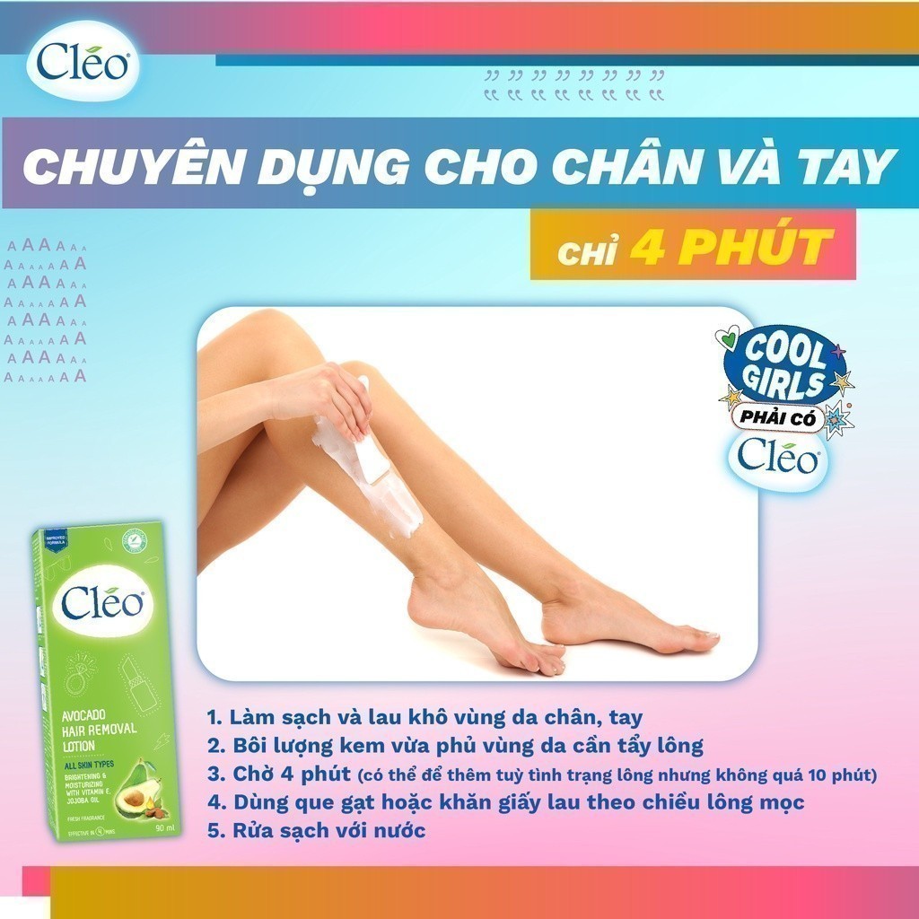 (Size lớn 90ml) KemTẩy Lông Body Cleo cho mọi loại da Avocado Hair Removal Lotion All Skin Types