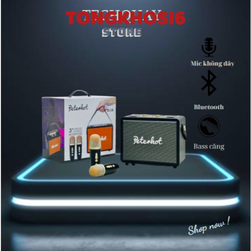 Loa Karaoke Bluetooth PETERHOT A107W Phiên Bản Mới Nhất , Bluetooth 5.3 Âm Thanh Đỉnh Tặng Kèm 2 Mic