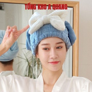 Khăn ủ tóc - Khăn quấn tóc gội đầu cao cấp, vải cotton mềm mại mũ ủ tóc gội đầu hình nơ dễ thương cho nữ
