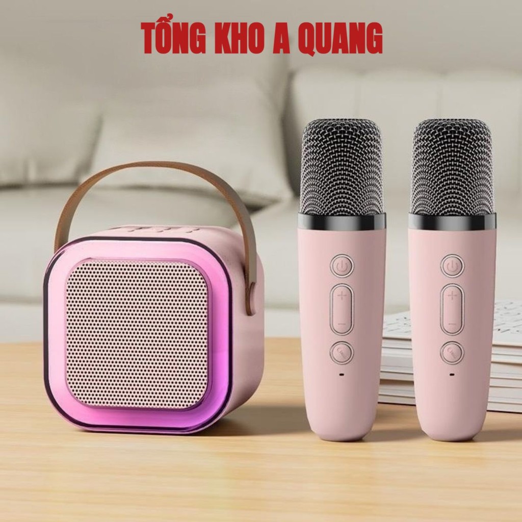 Loa Bluetooth Micro Karaoke K12 Mini Karaoke Loa Bluetooth Loa kèm 2 micro không dây Dung lượng loa 