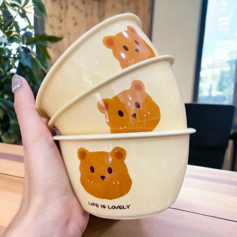 Bộ Bát Đĩa Gốm Sứ Decor, Bát Ăn Cơm, Bát Ăn Chè, Chén Dĩa đẹp đẽ Bộ Gấu Vàng cute dễ thương