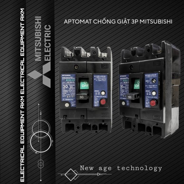 APTOMAT CHỐNG GIẬT ~ HÀNG BÃI  MITSUBISHI 99% -3P MẶT ĐEN 20A / 30A/ 40A/ 50A