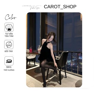 VN29 Set nhung cổ yếm hoa hồng kết hợp với chân váy ôm body by CarrotShop