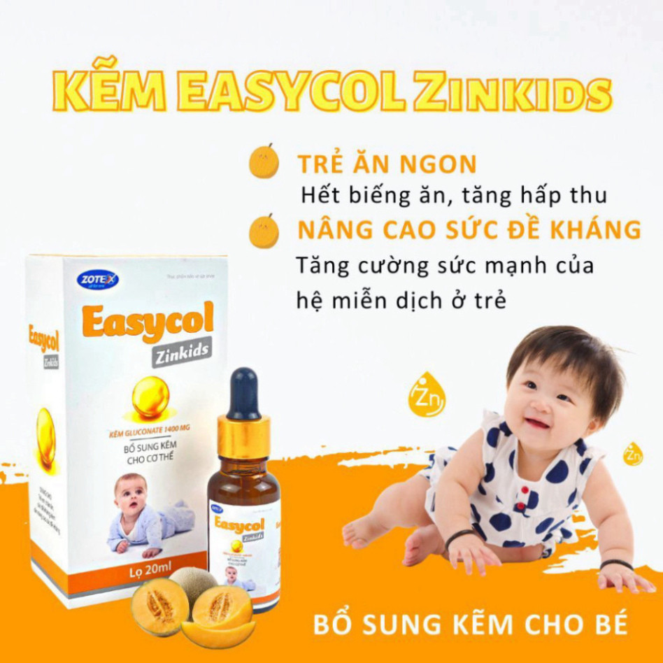 Kẽm gluconat cho bé Easycol Zinkids E20 giúp ăn ngon, tăng cường đề kháng 20ml