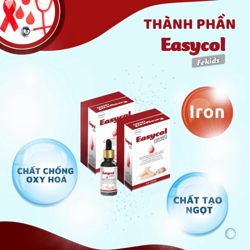 Thực phẩm bổ sung sắt Easycol Baby Fekids bổ sung sắt hữu cơ cho bé tăng cường đề kháng, giảm thiếu máu cho bé lọ 20ml