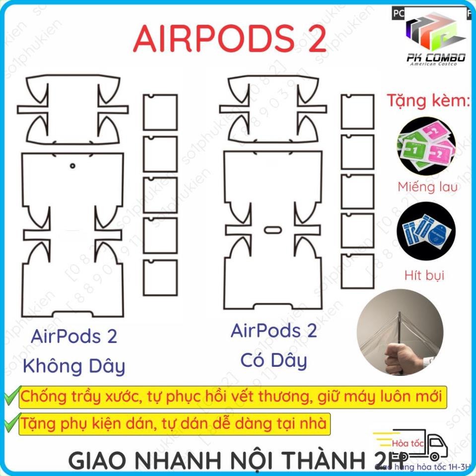 [rẻ vô địch] Skin Dán PPF AirPods 2 có dây/ AirPods 2 không dây full body toàn máy, chuẩn xịn chống 