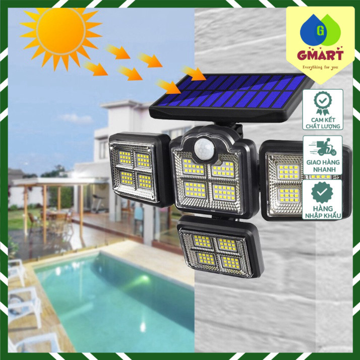 GSmart - Đèn ngoài trời LED năng lượng mặt trời cảm biến chuyển động Outdoor Solar Lights 4 Head Mot