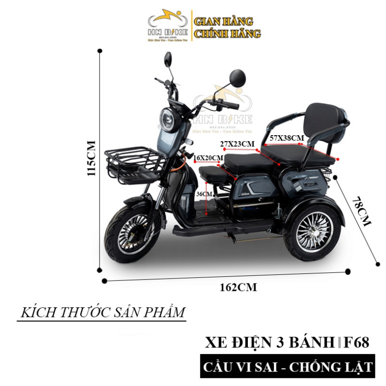Xe điện 3 bánh, Super Sport F68 - Pro, Dành Cho Người Già, Người Khuyết Tật, Di chuyển 65km/lần