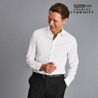CHARLES TYRWHITT - Áo sơ mi nam cổ bẻ tay dài Non Iron Poplin FON0216-WHT