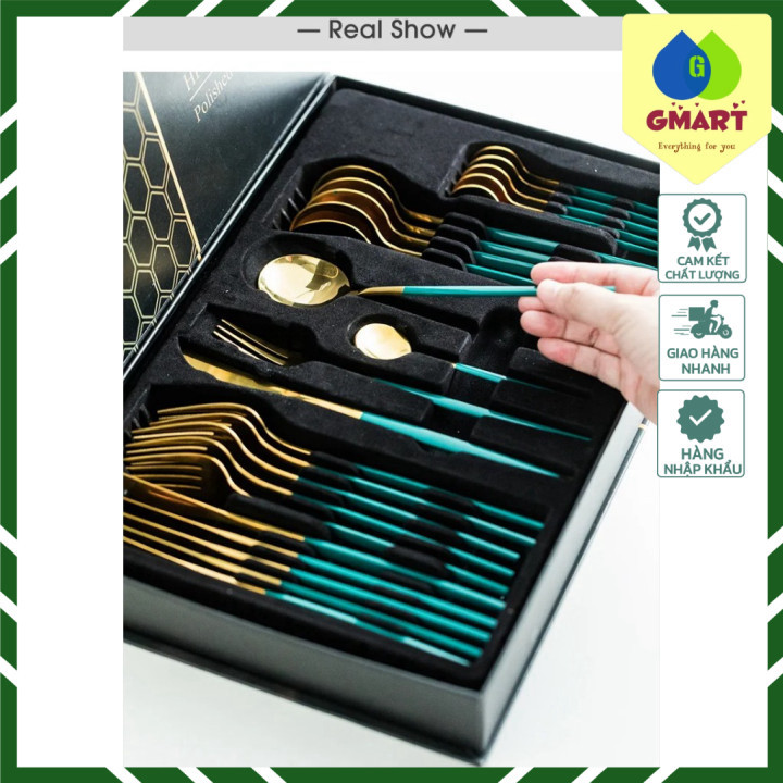 Gmart - Bộ đồ ăn hoàng gia 24PCS CUTLERY MALACHITE